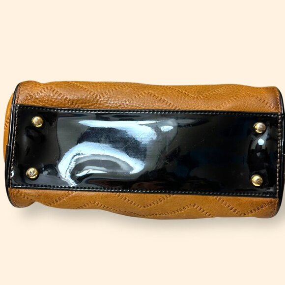 Ted Baker Tan Leather Satchel Bag/Purse Patent Handles All Over Logo - Picture 3 of 12